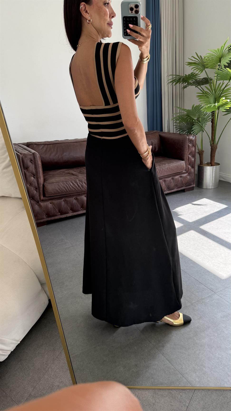 Taba Çizgili Çapraz Kadın Elbise