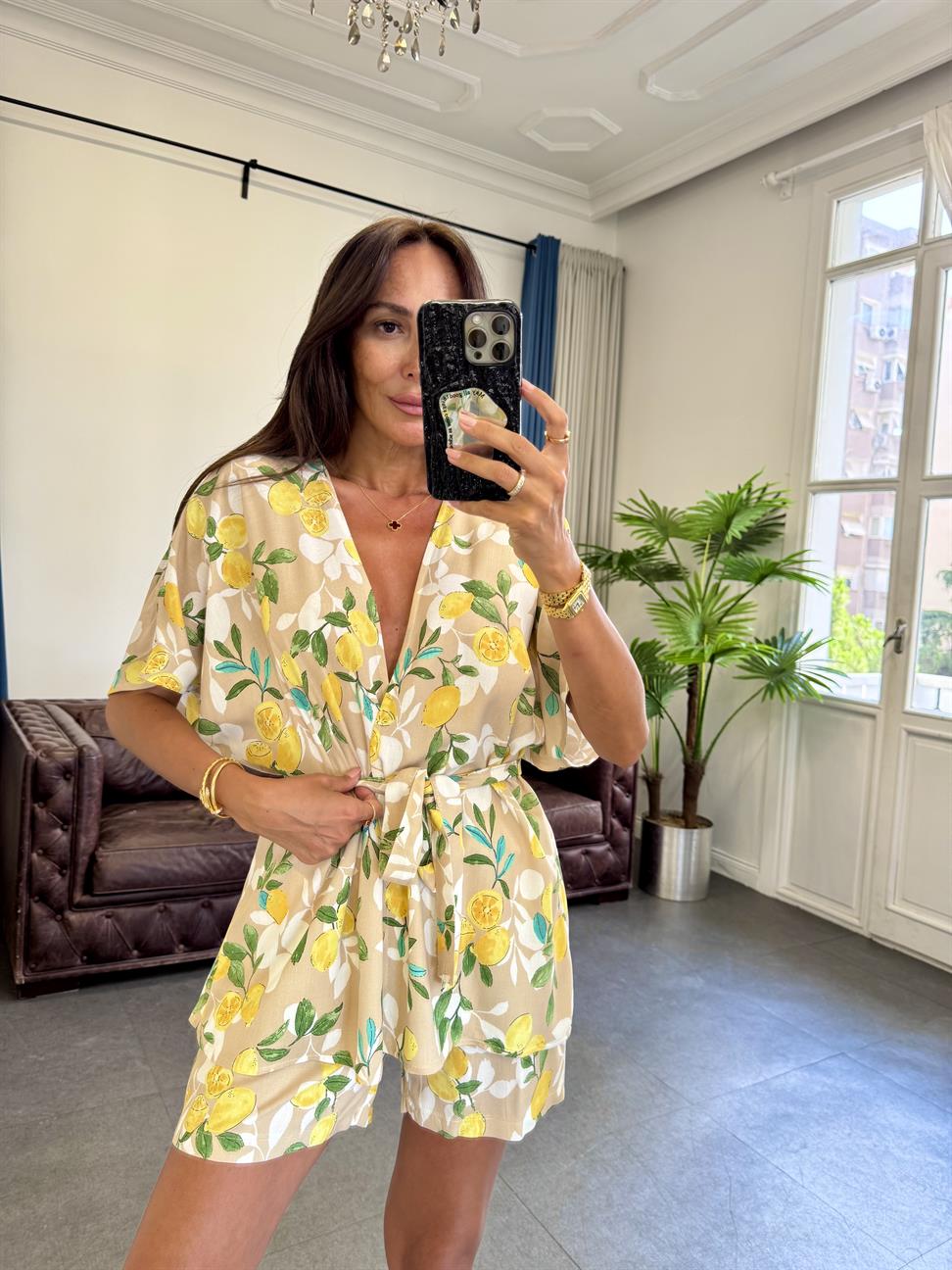 Taba Limon Desen Kuşaklı Takım