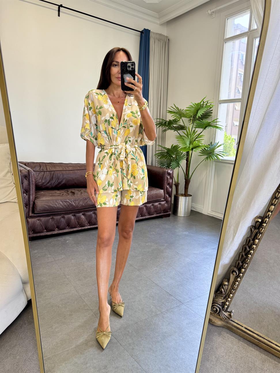 Taba Limon Desen Kuşaklı Takım