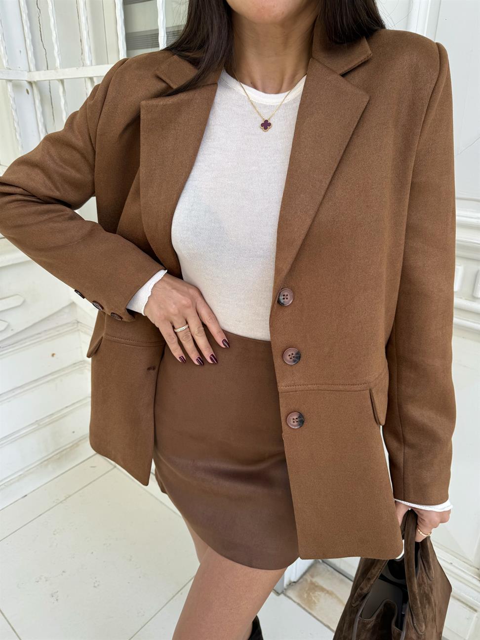 Taba Üç Düğmeli Blazer Ceket