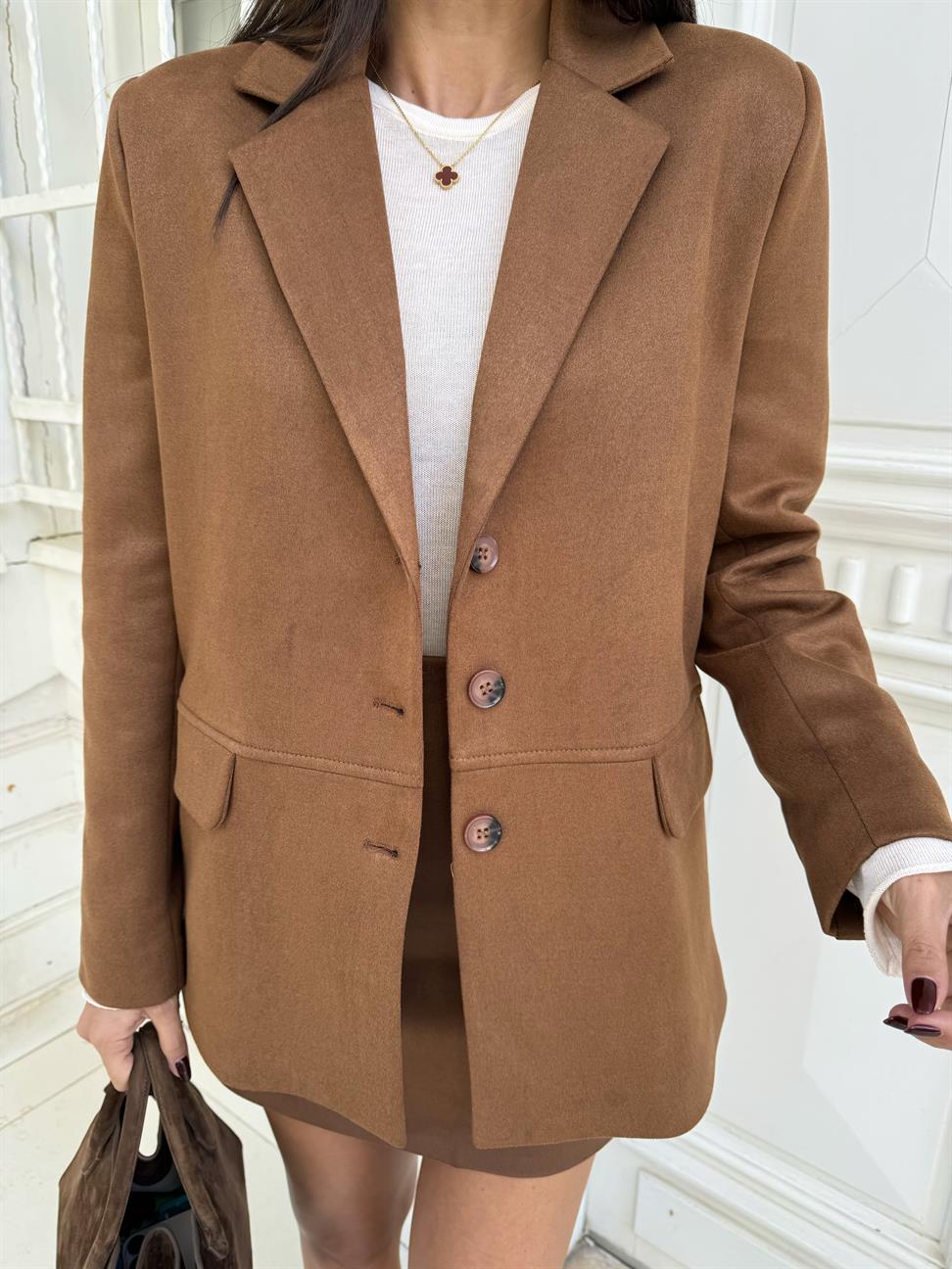 Taba Üç Düğmeli Blazer Ceket