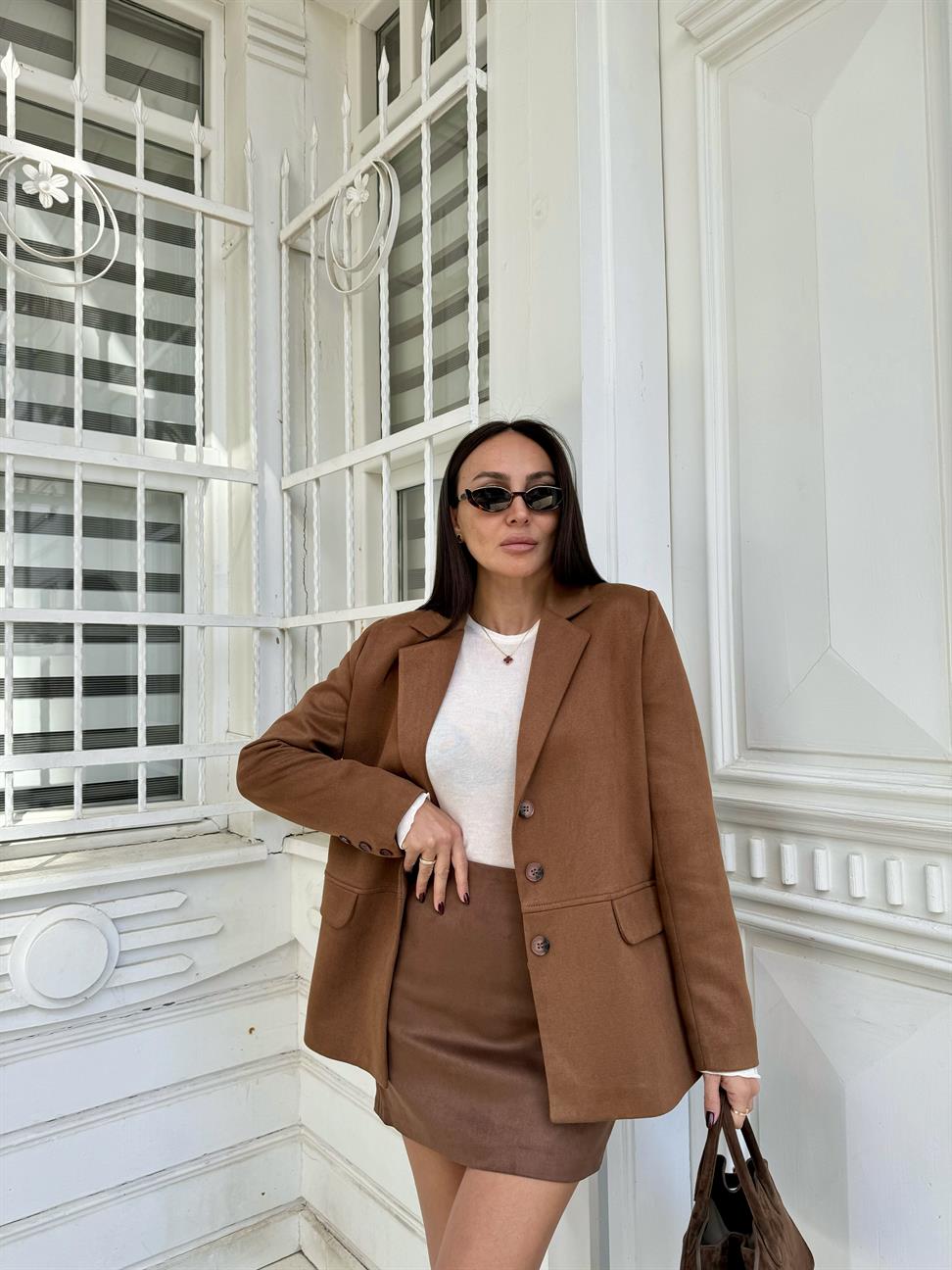 Taba Üç Düğmeli Blazer Ceket