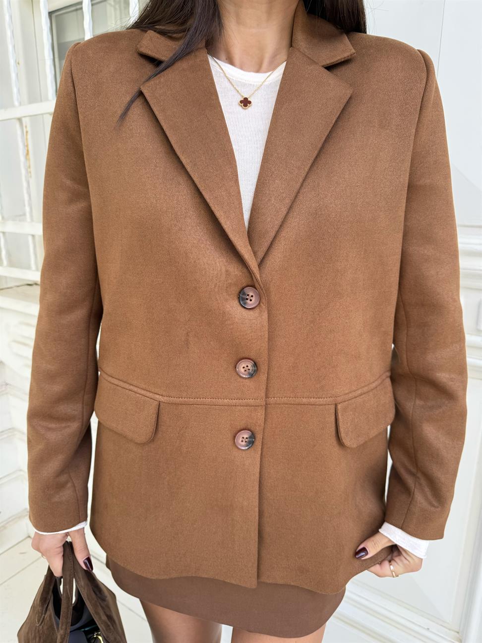 Taba Üç Düğmeli Blazer Ceket