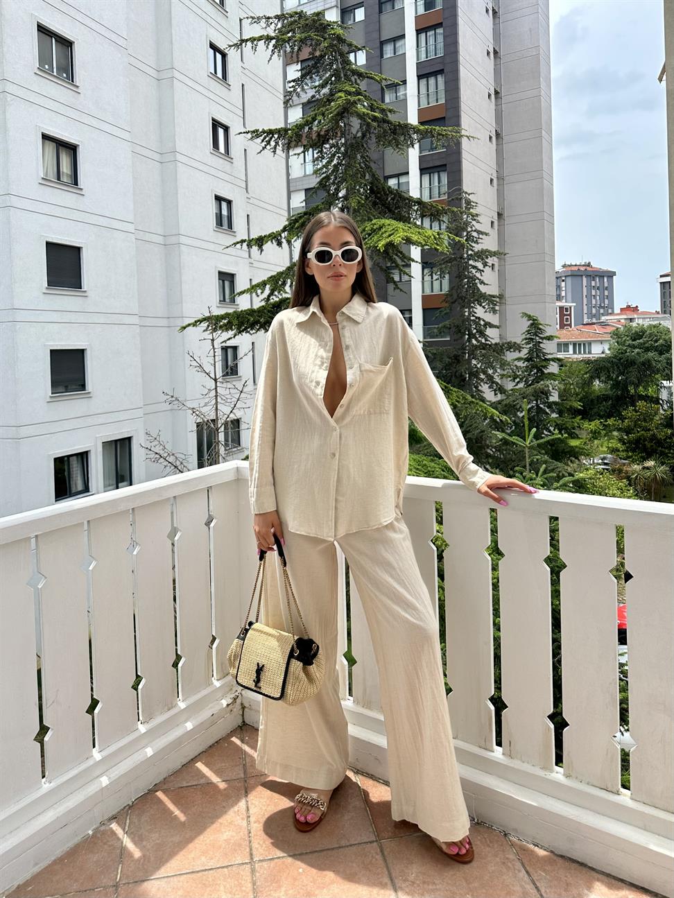 Taş Rengi Keten Takım