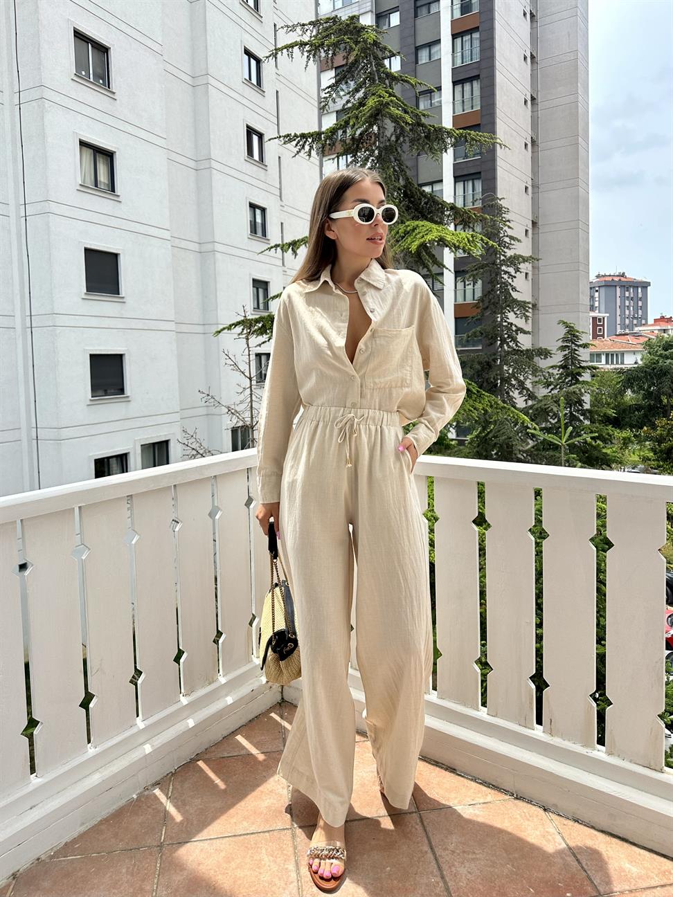 Taş Rengi Keten Takım