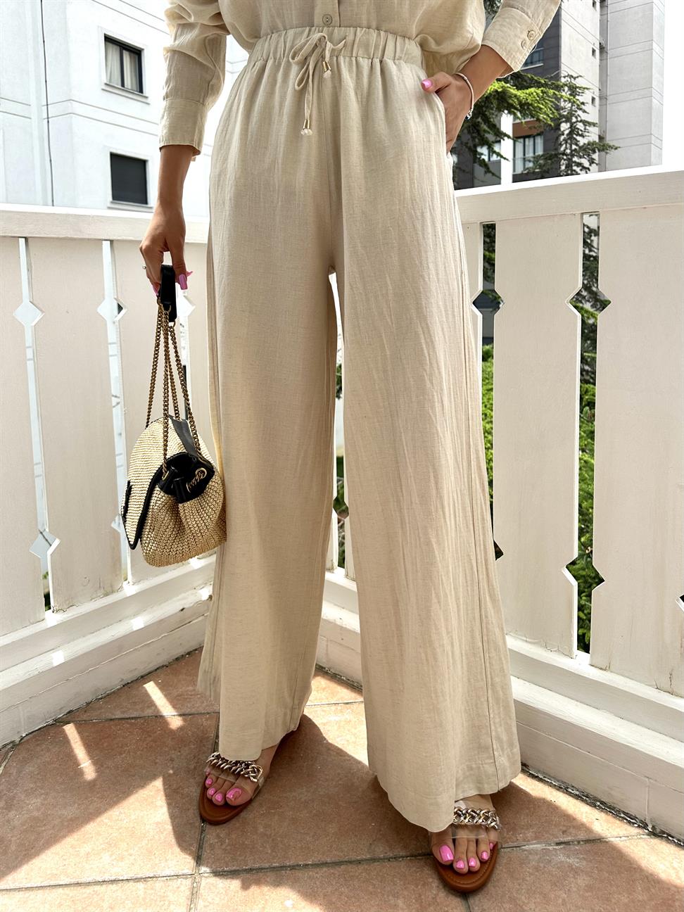 Taş Rengi Keten Takım