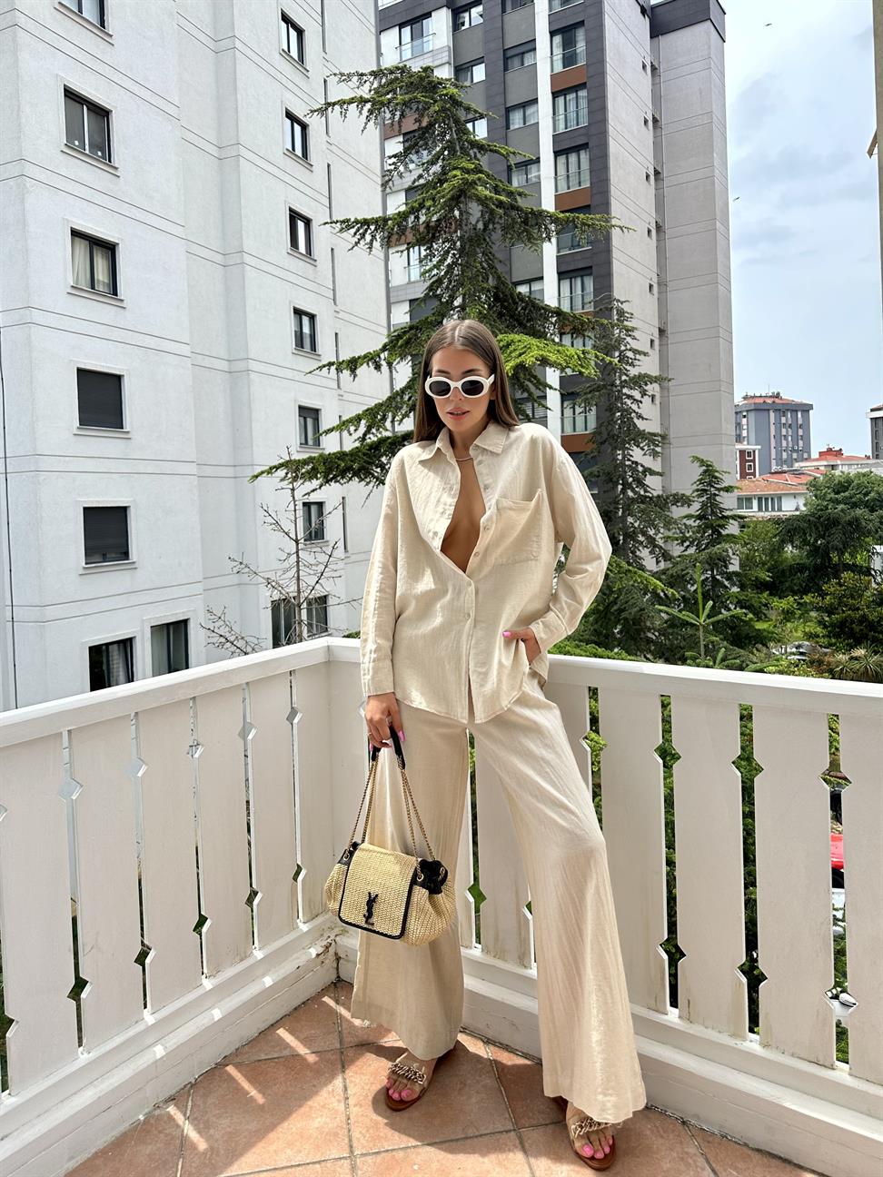 Taş Rengi Keten Takım