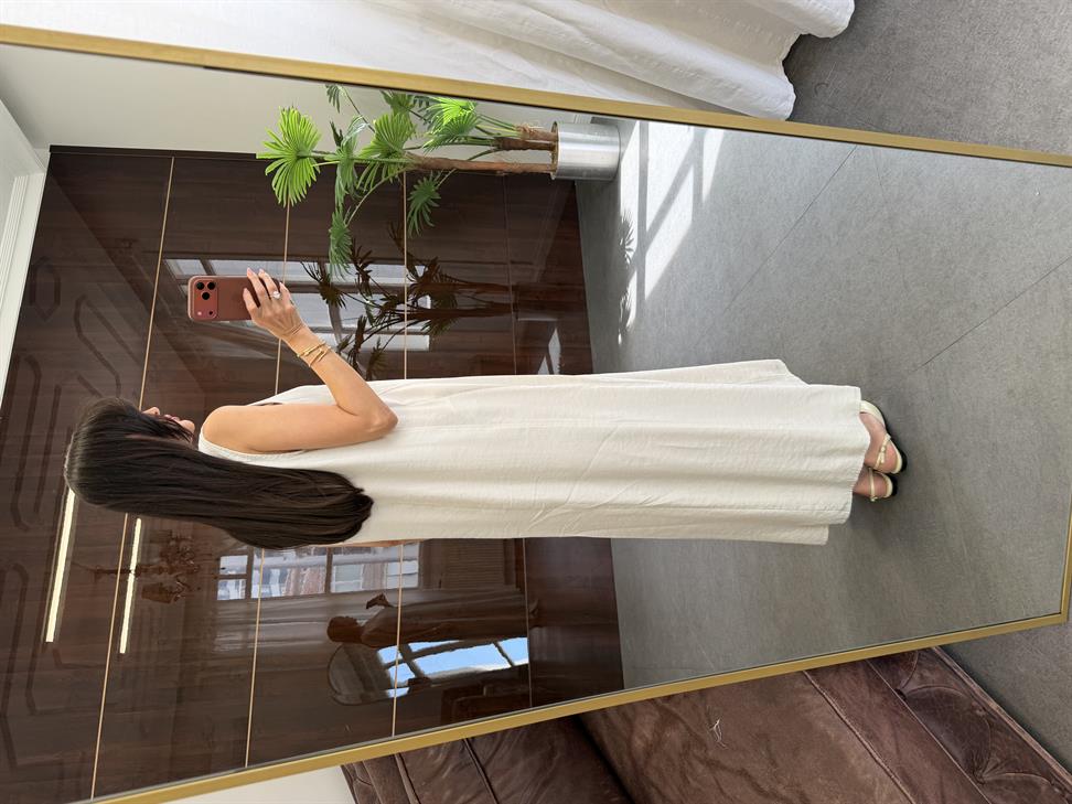 Taş Rengi Kolsuz Uzun Elbise