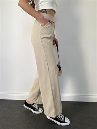 Taş Rengi Örgü Kemer Gabardin Pantolon