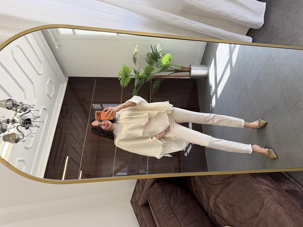 Taş Rengi Pelerin Viskon Bluz