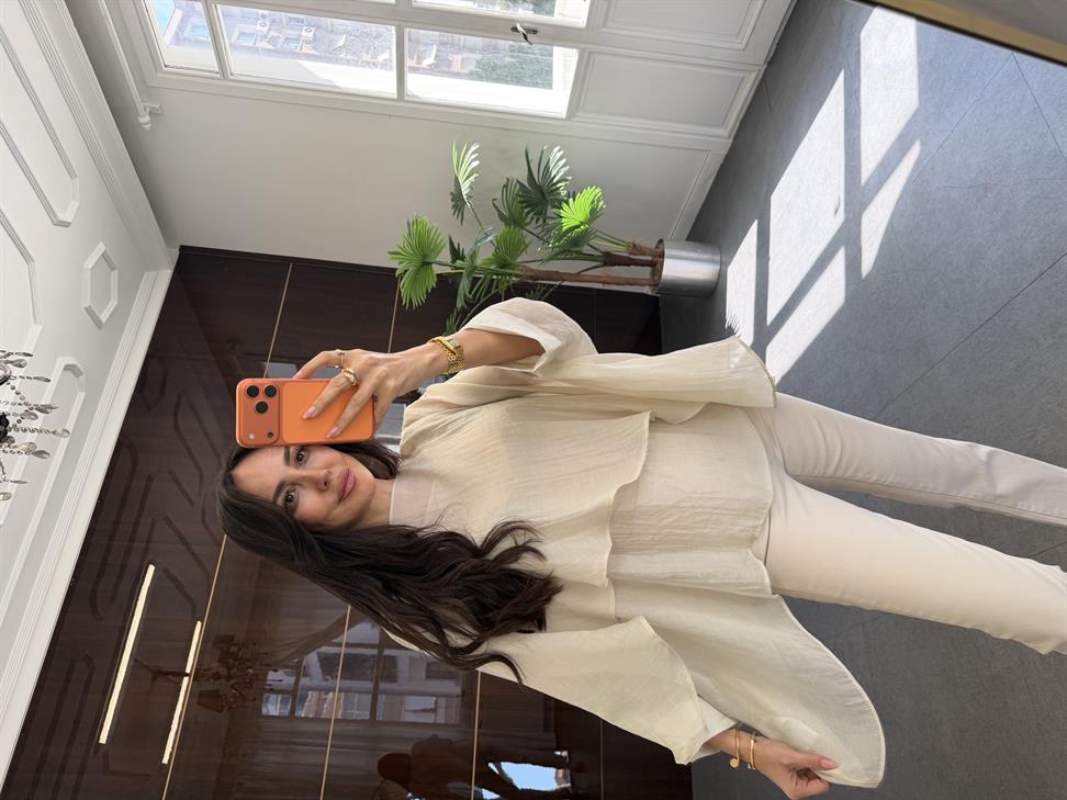 Taş Rengi Pelerin Viskon Bluz