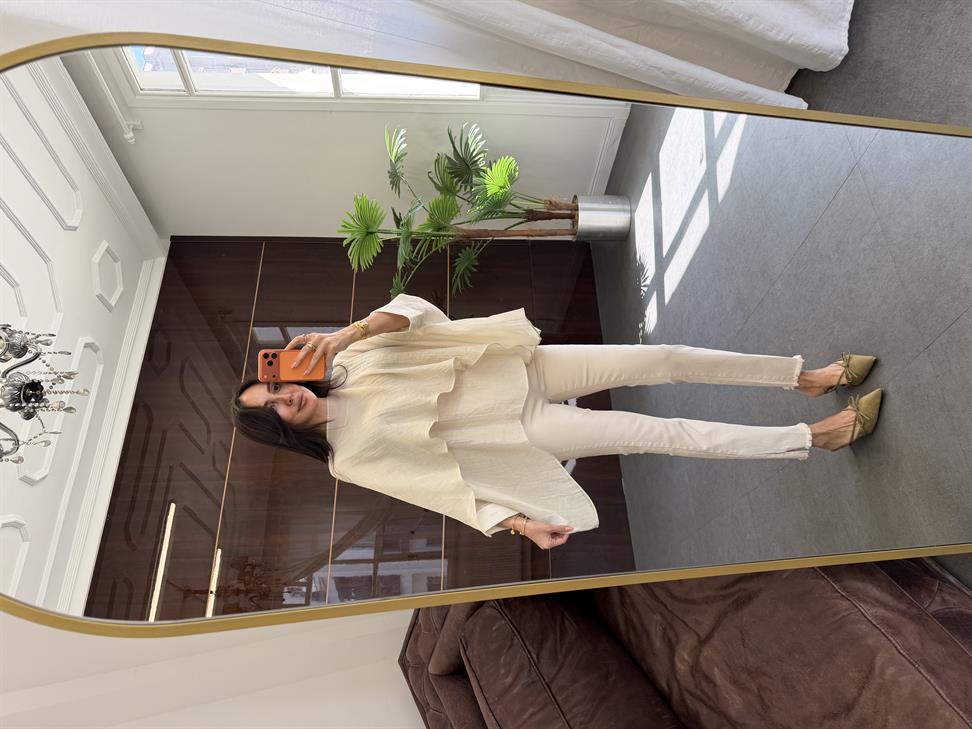 Taş Rengi Pelerin Viskon Bluz