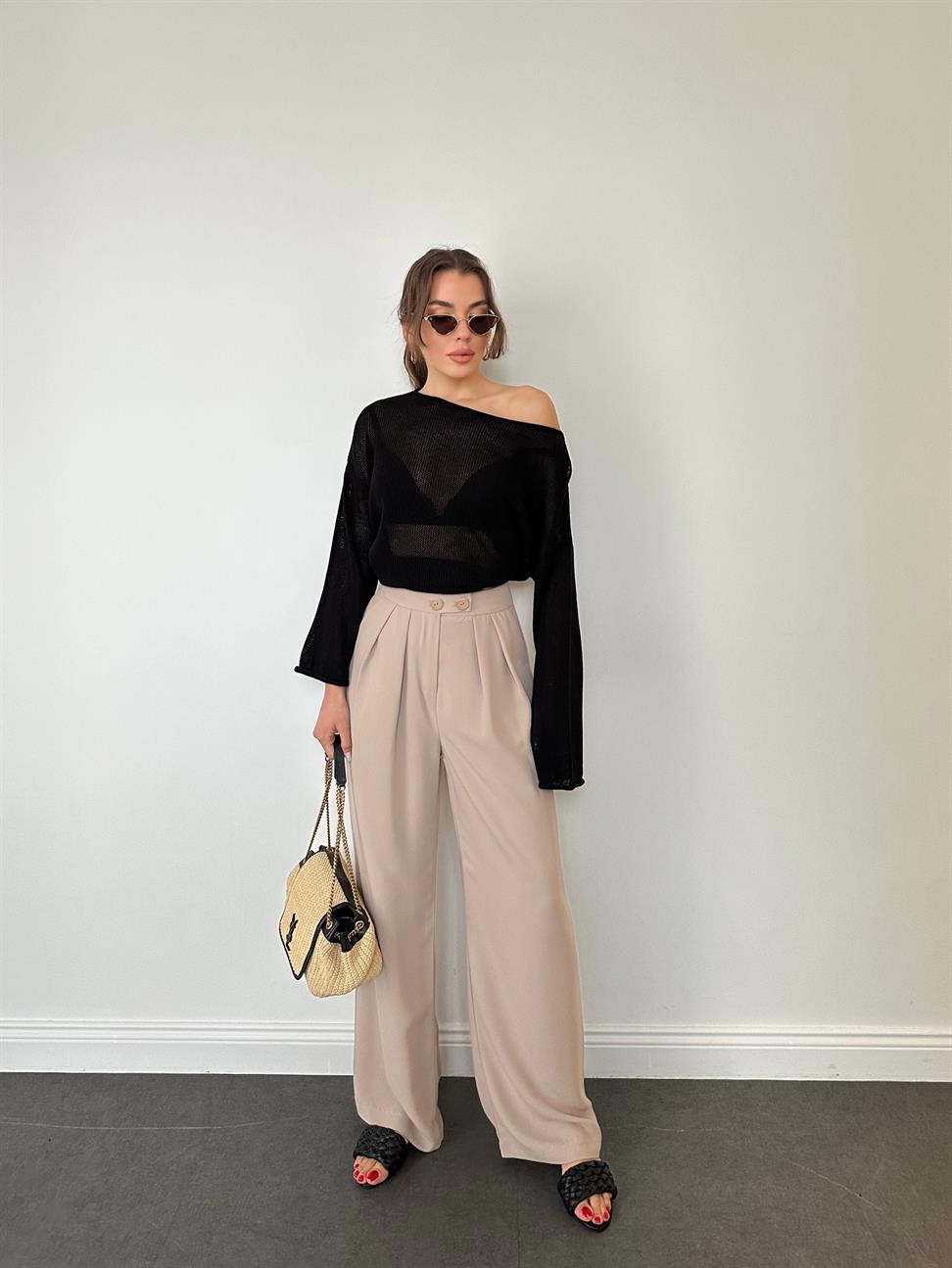 Taş Rengi Pileli Pantolon