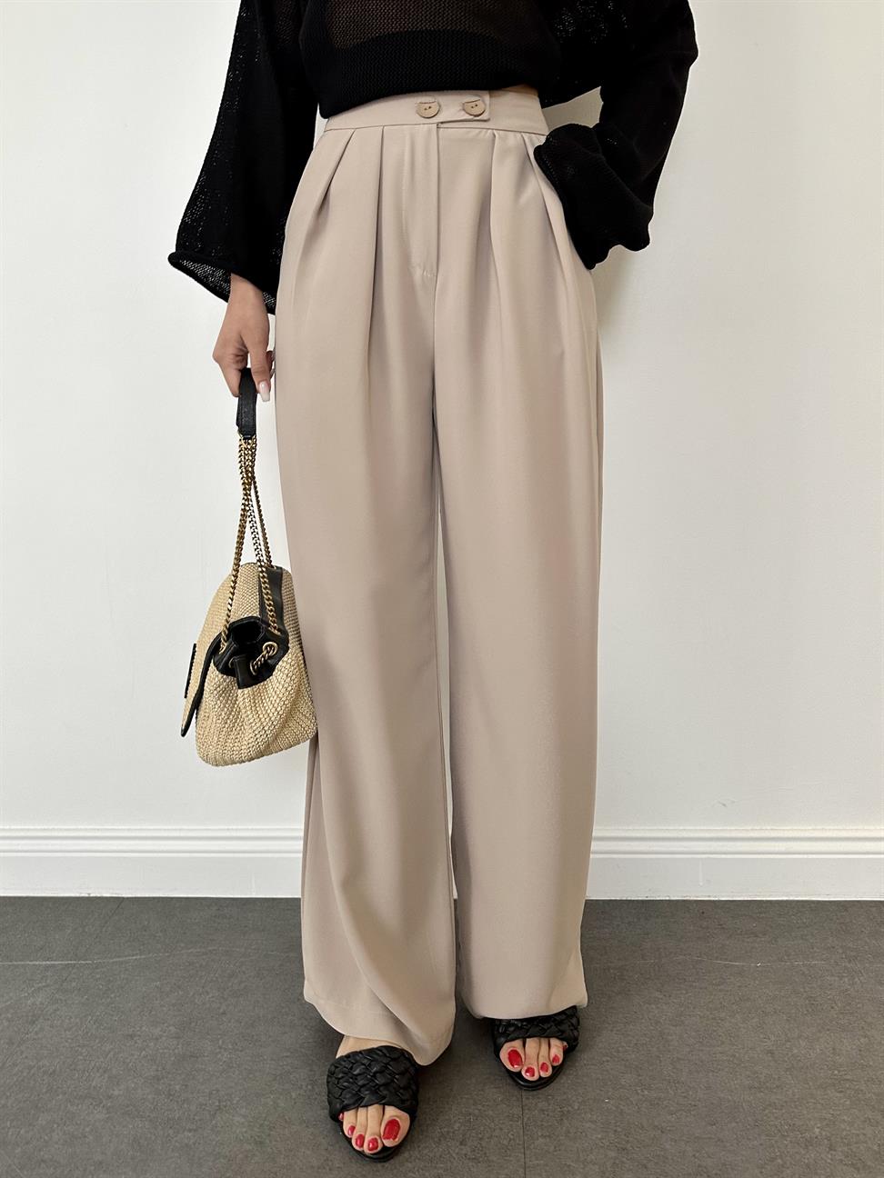 Taş Rengi Pileli Pantolon