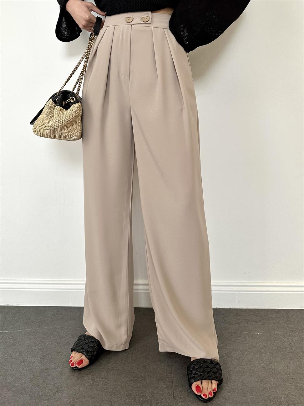 Taş Rengi Pileli Pantolon