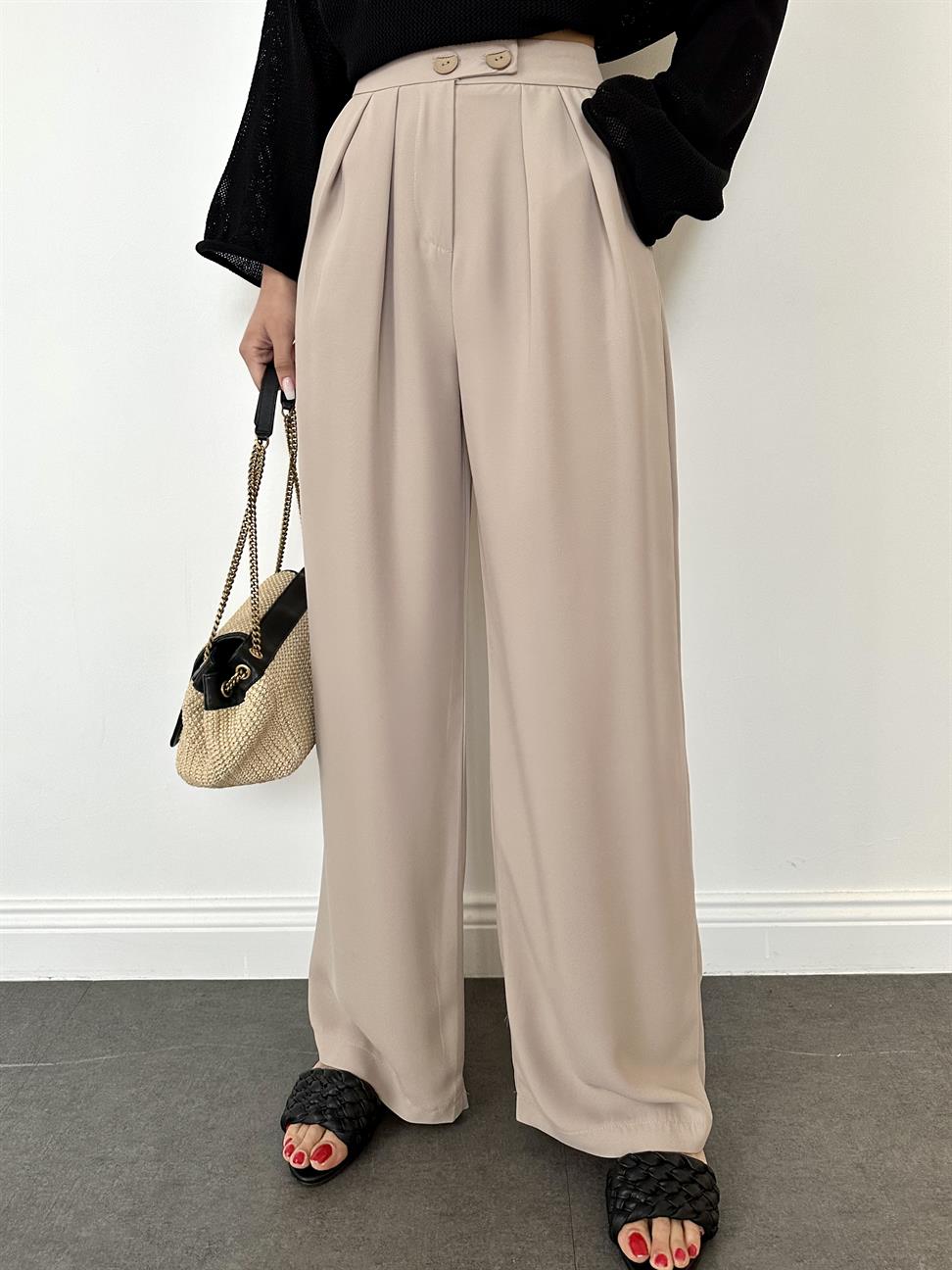 Taş Rengi Pileli Pantolon