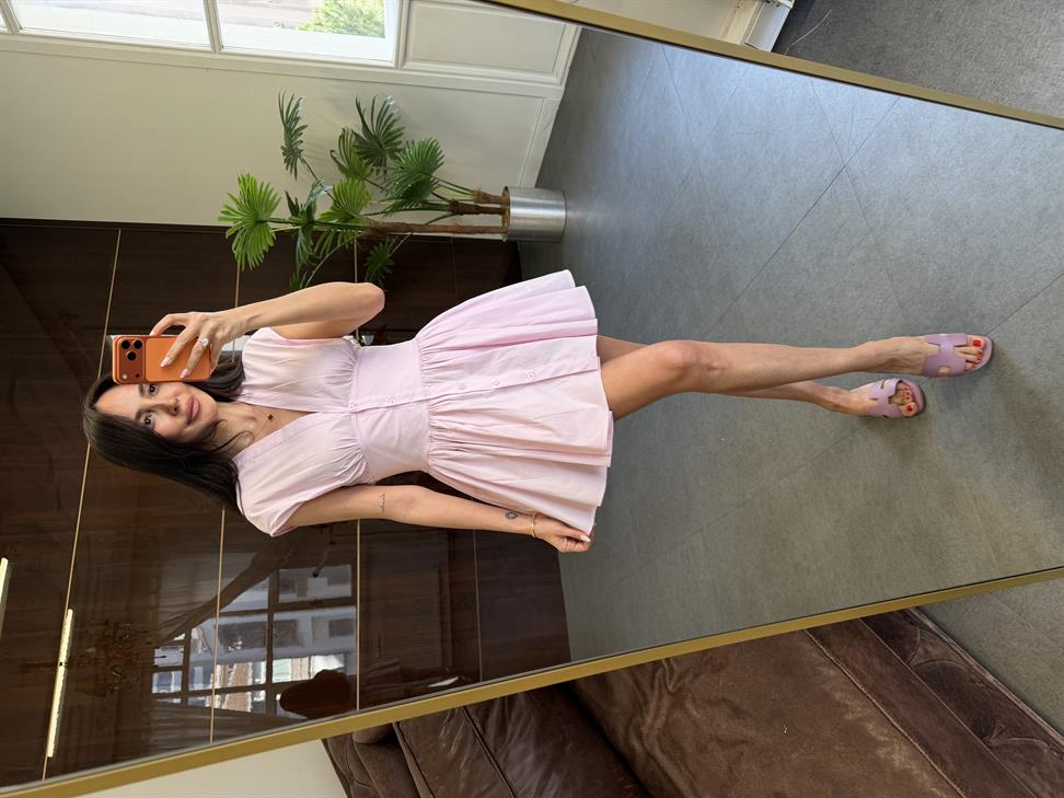 Toz Pembe Poplin Elbise