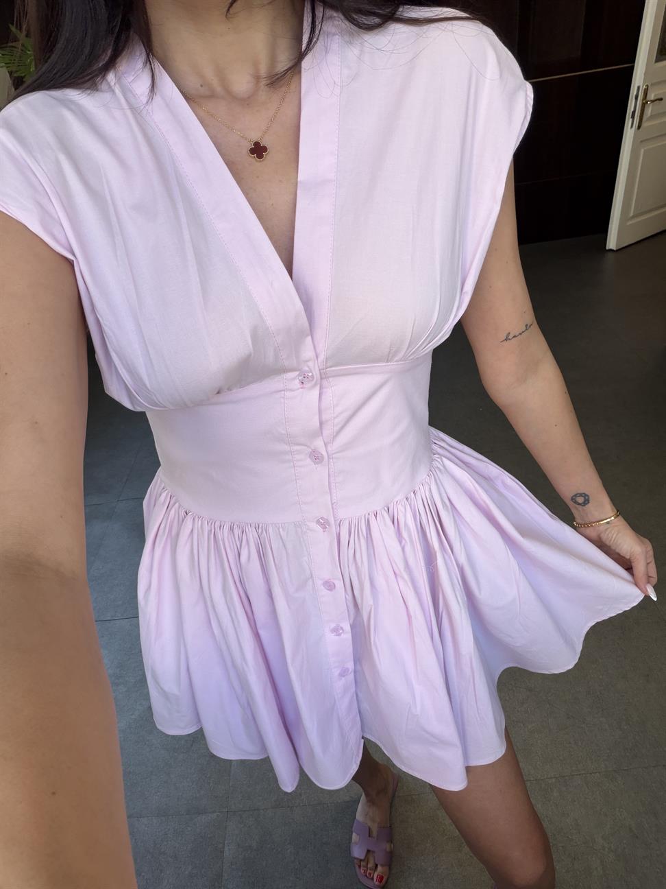 Toz Pembe Poplin Elbise