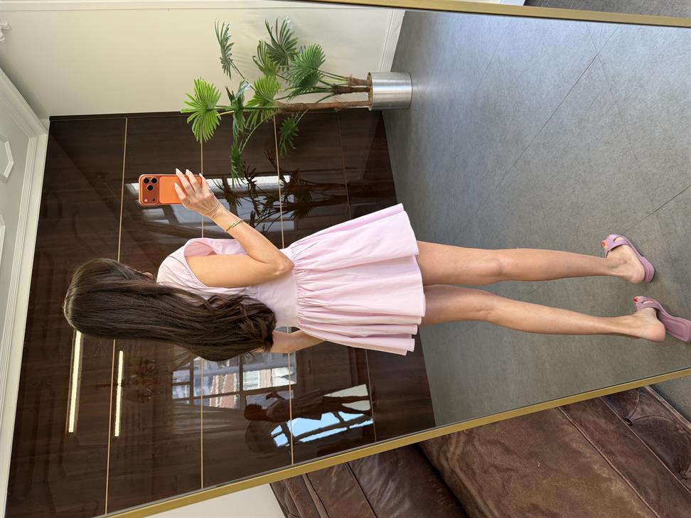 Toz Pembe Poplin Elbise