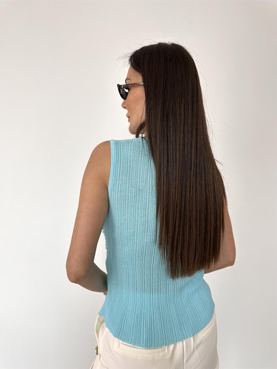 Turkuaz Bisiklet Yaka Fitilli Atlet Bluz