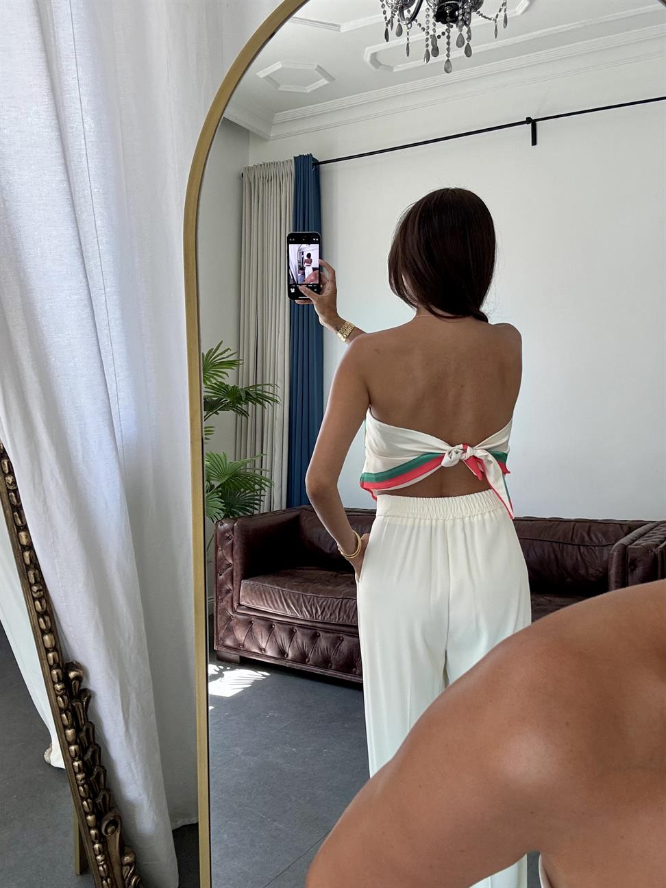 Turuncu Asimetrik Desenli Şal Bluz