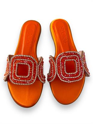 Turuncu Clara Taşlı Terlik