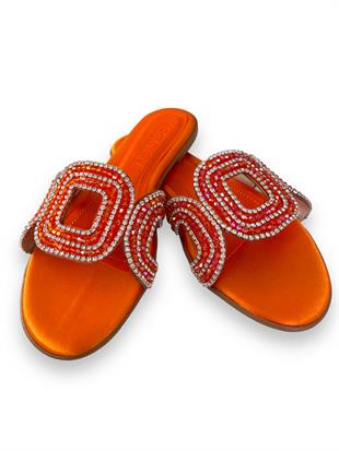 Turuncu Clara Taşlı Terlik