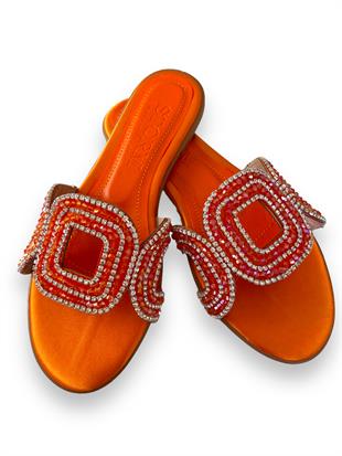 Turuncu Clara Taşlı Terlik