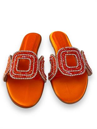 Turuncu Clara Taşlı Terlik