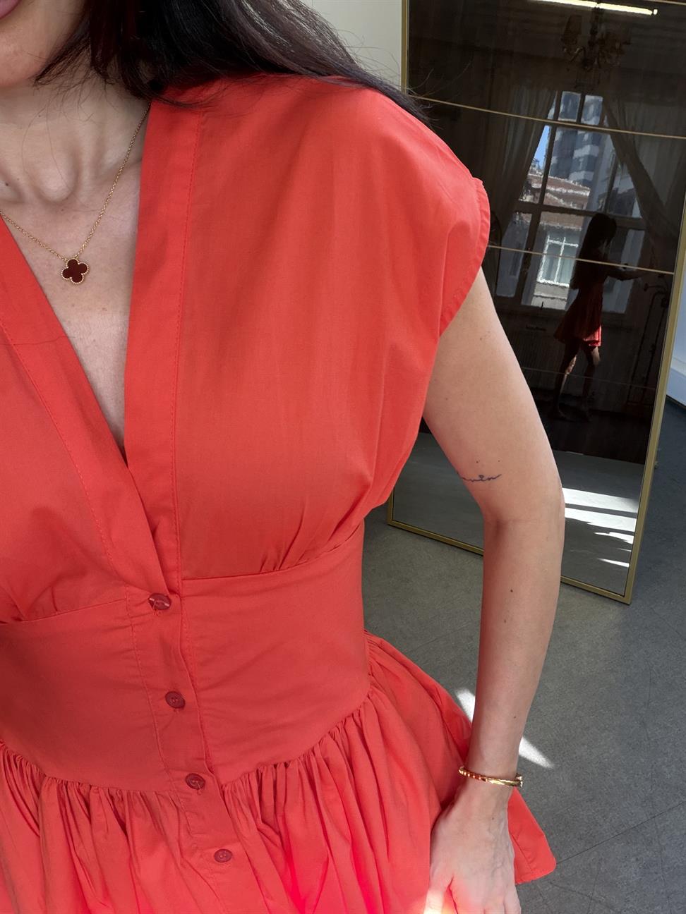 Turuncu Poplin Elbise