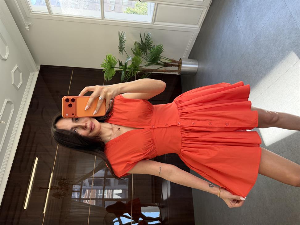 Turuncu Poplin Elbise