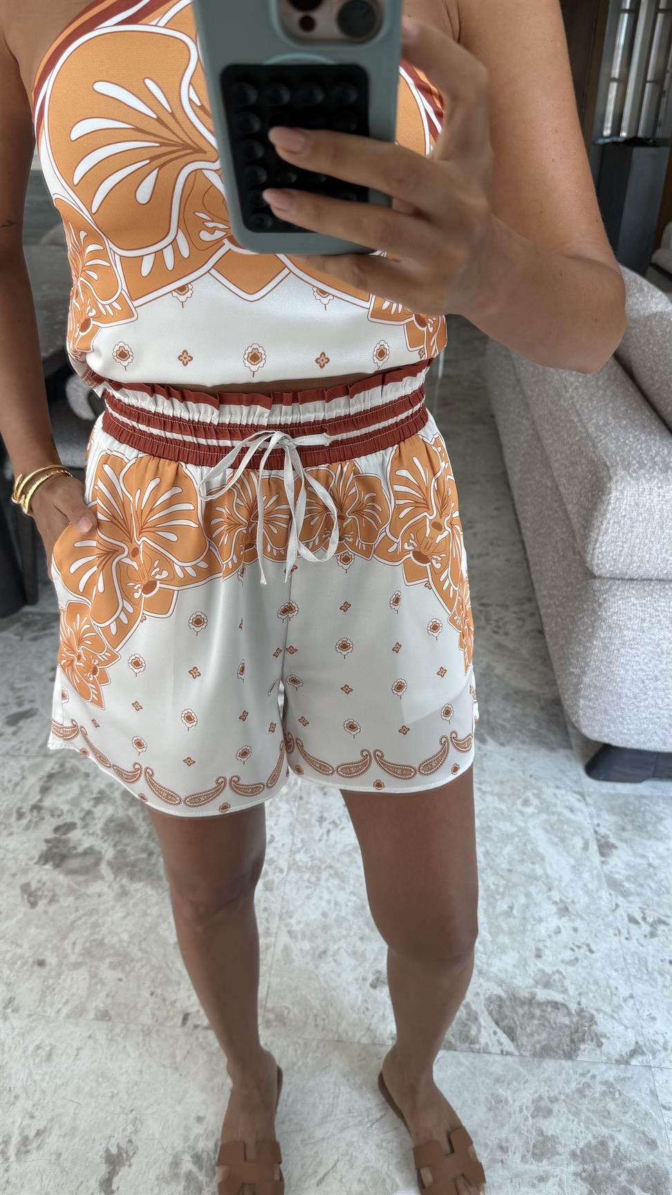 Turuncu Sunset Saten Takım