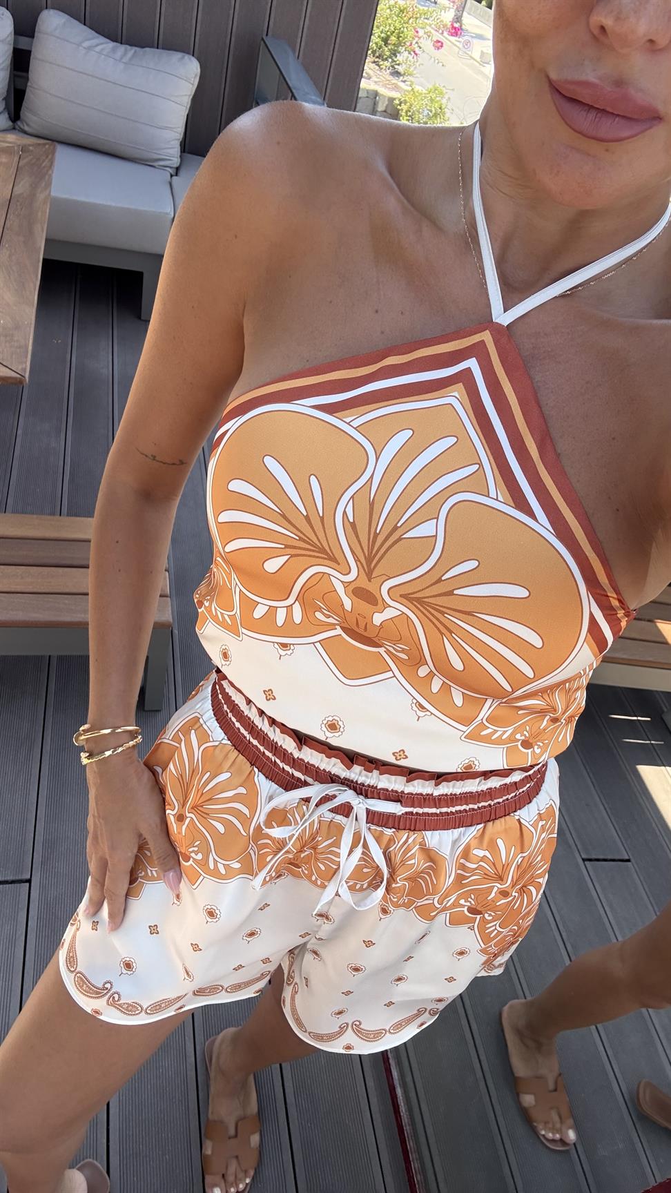 Turuncu Sunset Saten Takım