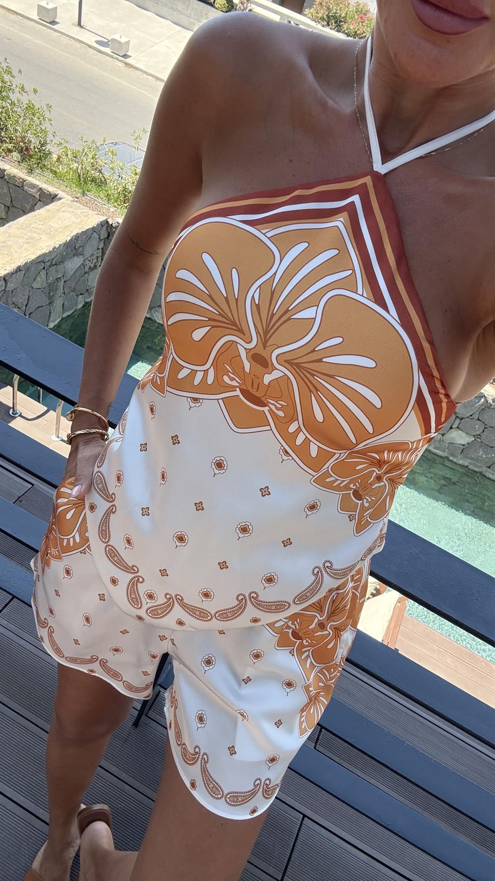 Turuncu Sunset Saten Takım