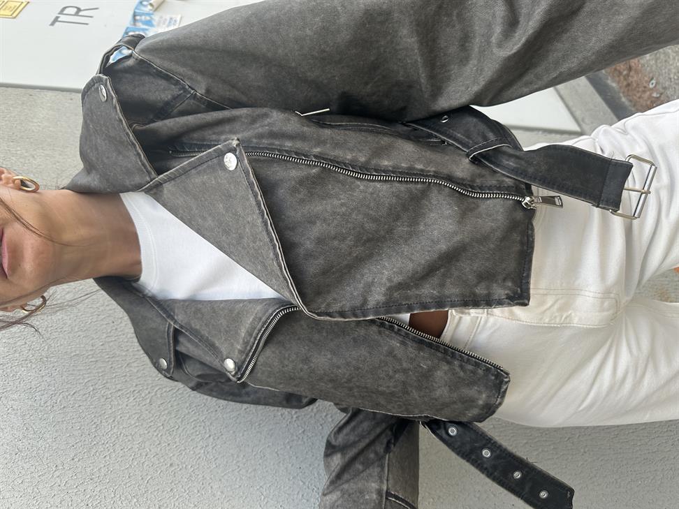 Vintage Biker Eskitme Deri Ceket