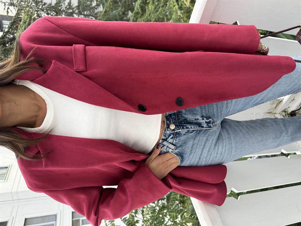 Vişne Çürüğü Bağlama Detay Süet Ceket