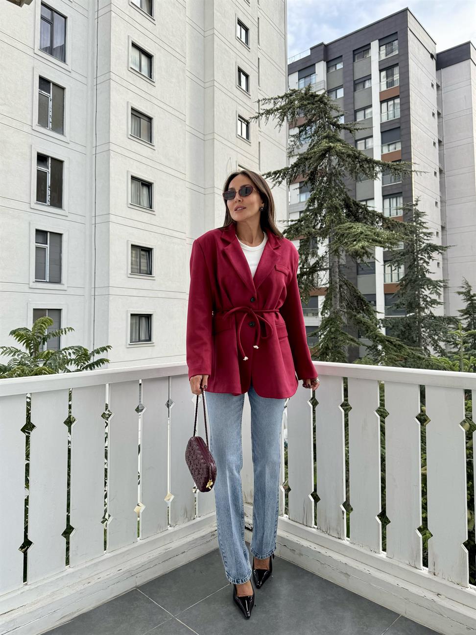 Vişne Çürüğü Bağlama Detay Süet Ceket