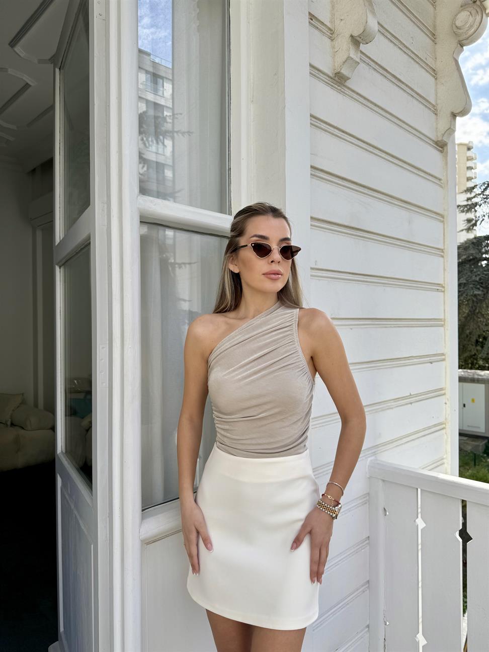 Vizon Asimetrik Tek Omuz Bluz