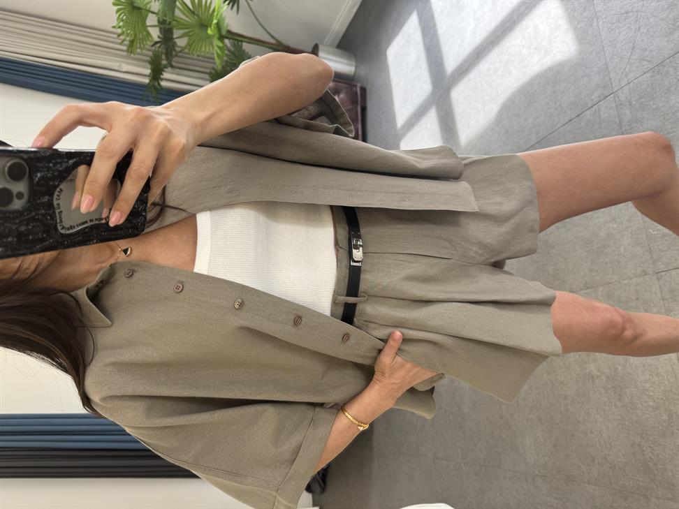 Vizon Hasır Kemerli Gömlek Şort Takım