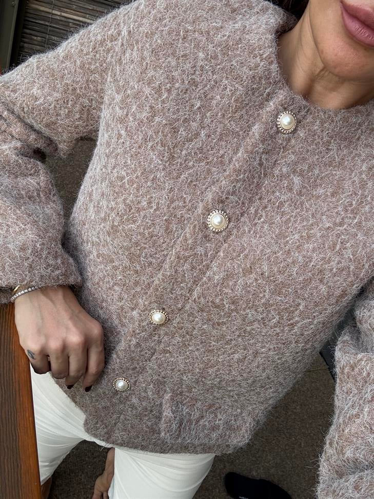 Vizon İnci Düğmeli Astarlı Ceket