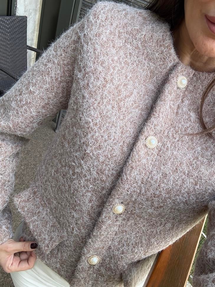 Vizon İnci Düğmeli Astarlı Ceket