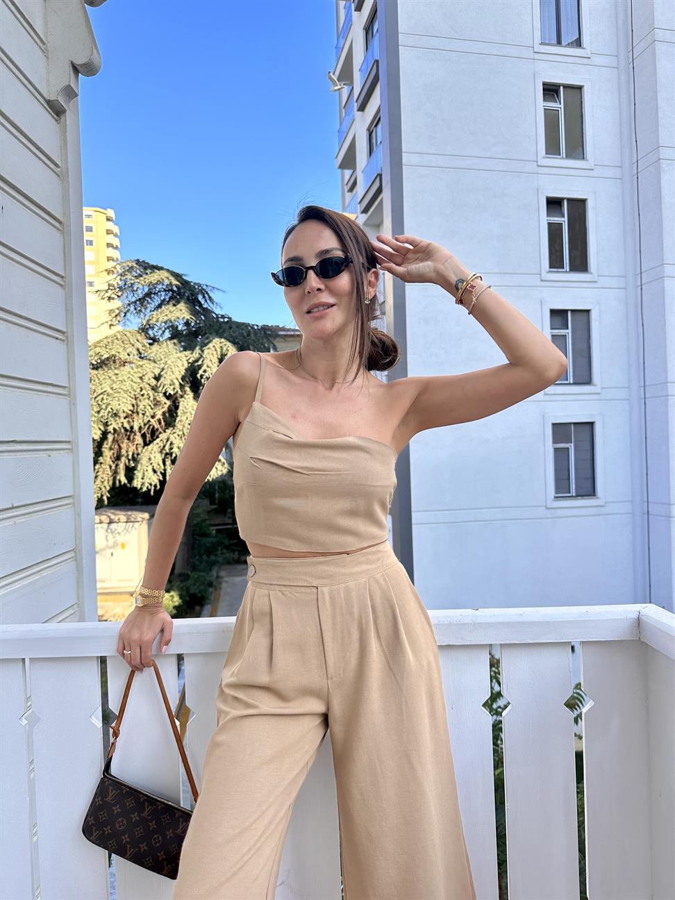 Vizon Keten Bluz Pantolon Takım