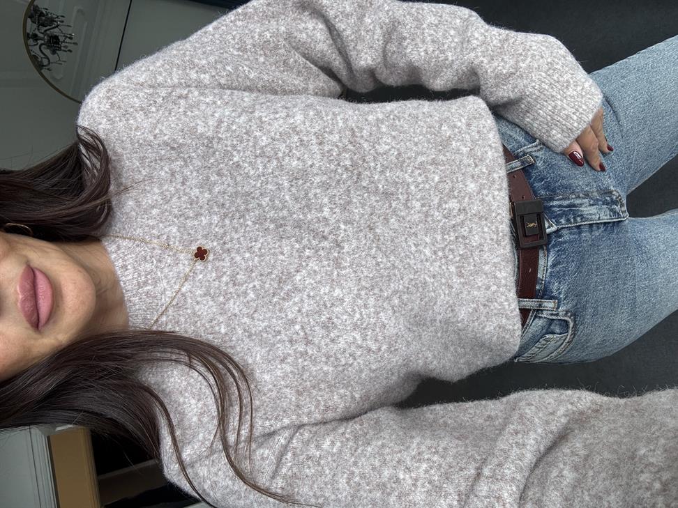 Vizon Melanj Bisiklet Yaka Yumuşak Dokulu Triko Kazak