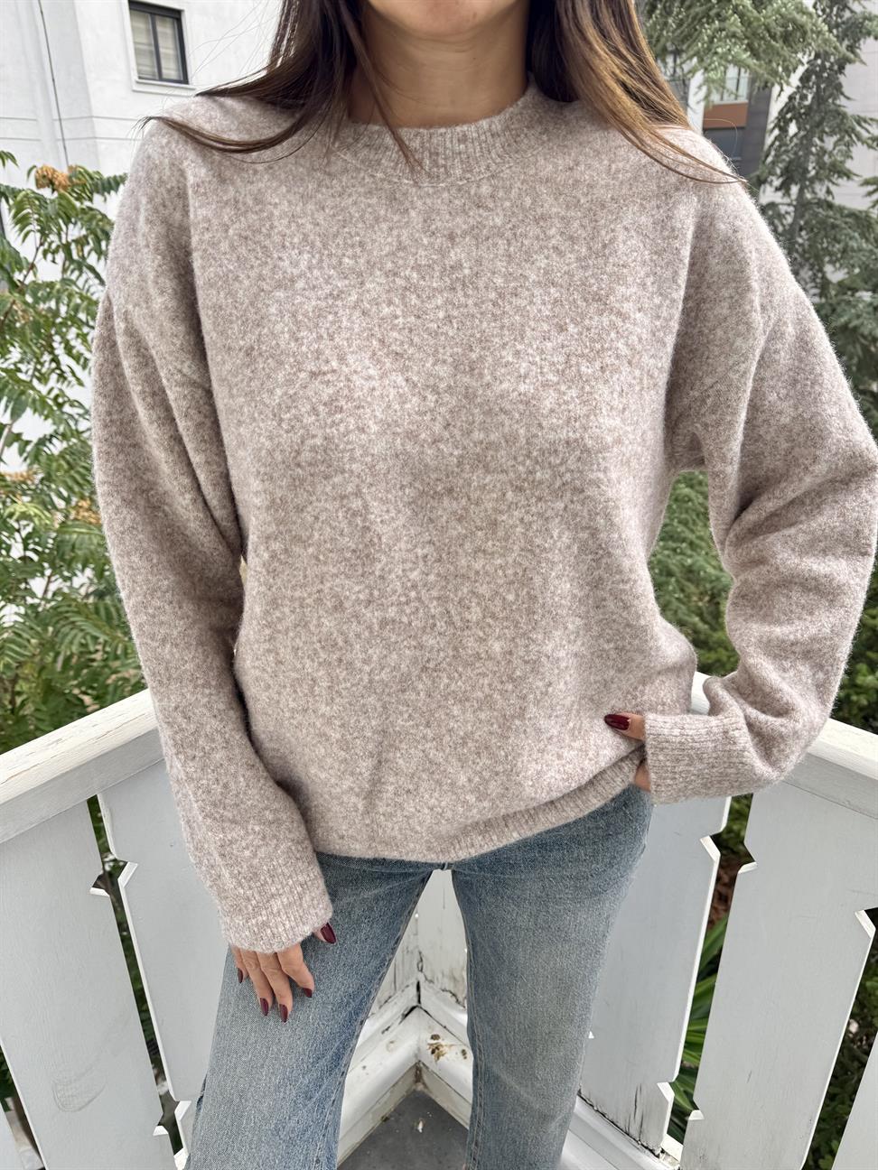 Vizon Melanj Bisiklet Yaka Yumuşak Dokulu Triko Kazak