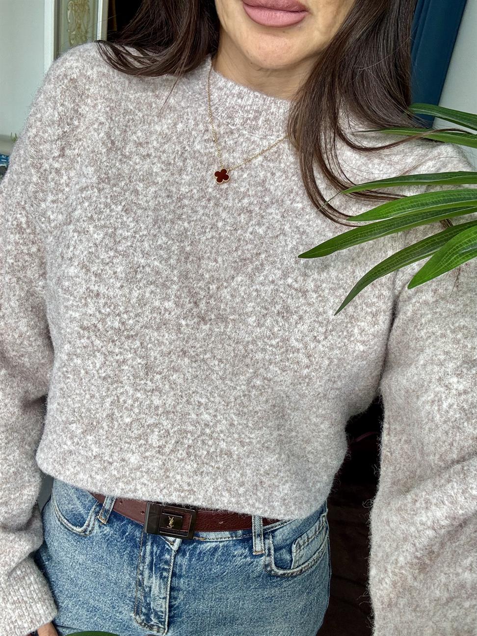 Vizon Melanj Bisiklet Yaka Yumuşak Dokulu Triko Kazak