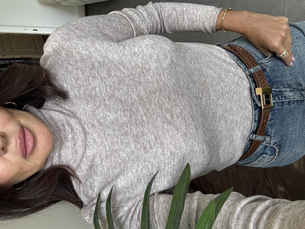 Vizon Melanj Dik Yaka Yünlü Yumuşak İnce Dokulu Triko Kazak