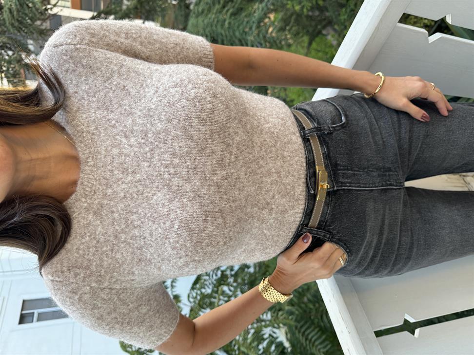 Vizon Melanj Yumuşak Doku Kısa Kol Triko Kazak