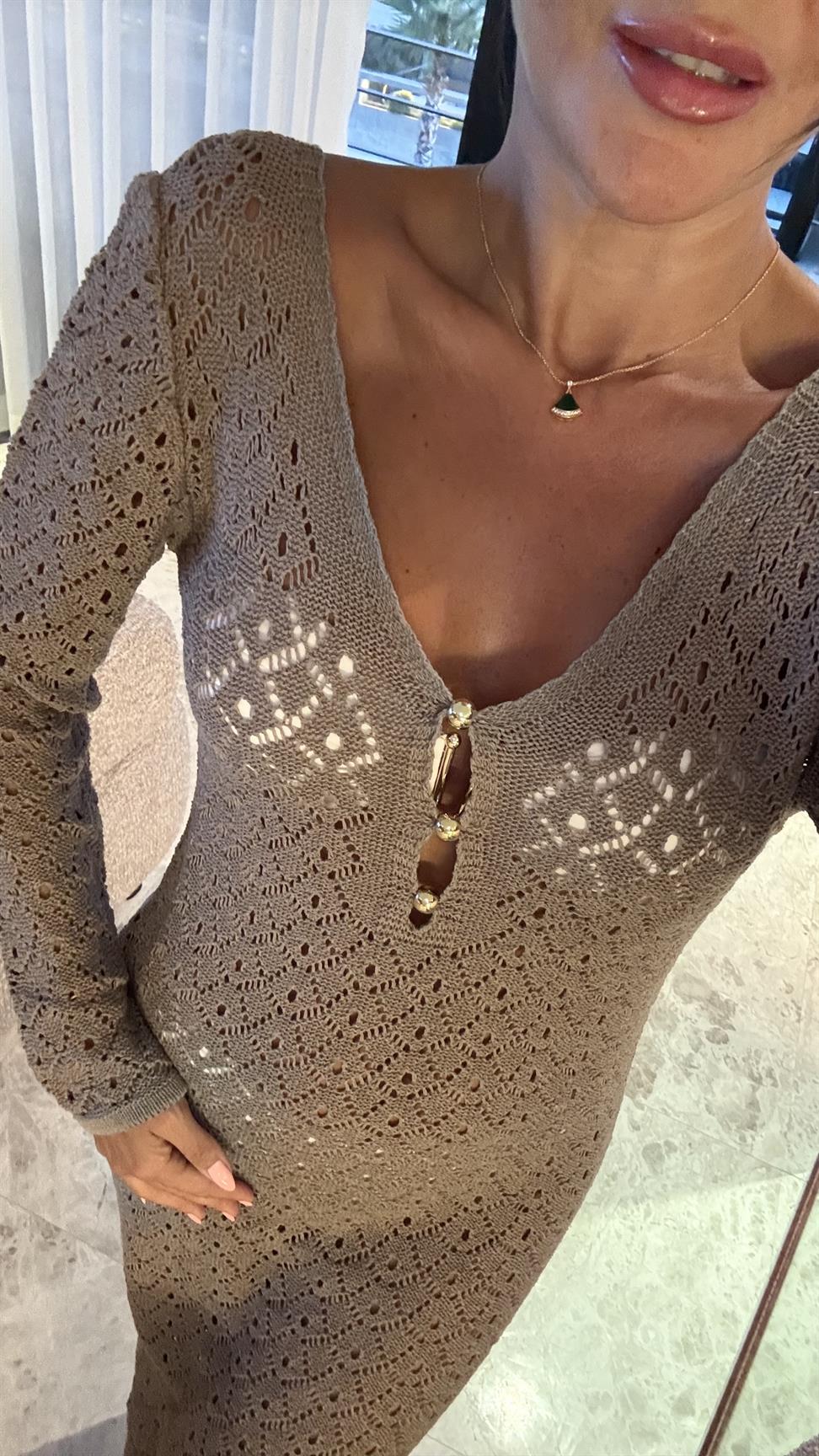 Vizon Önden Düğmeli Triko Elbise