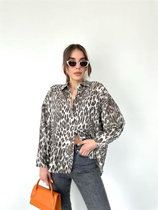 Vizon Oversize Leopar Gömlek