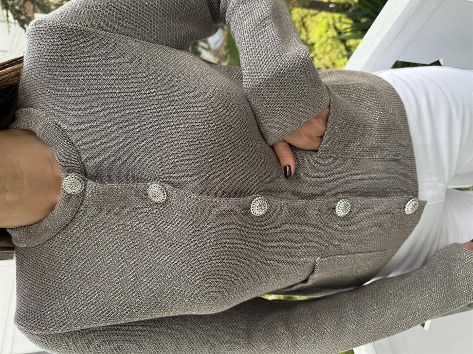 Vizon Parlak Taş Düğmeli Cepli Hırka